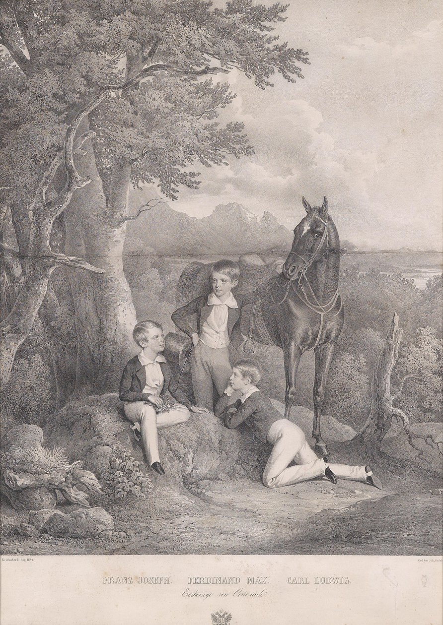 Josef Kriehuber Ærkehertugerne Franz Joseph - Ferdinand Max - Carl Ludwig 1844 af Josef Kriehuber