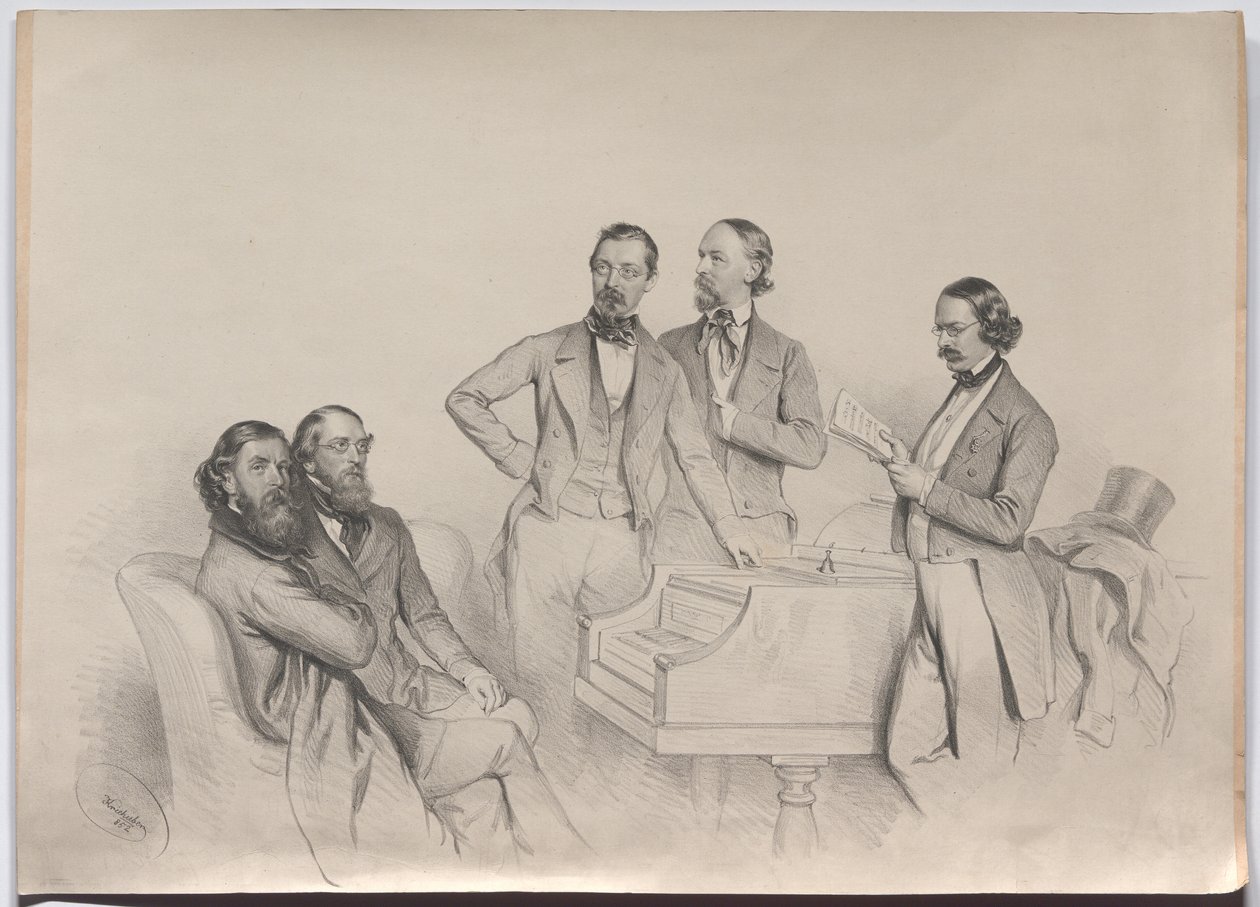 Østrigske komponister; Heinrich Proch, Franz von Suppé, Karl Binder, Anton Emil Titl, Anton Maria Storch af Josef Kriehuber