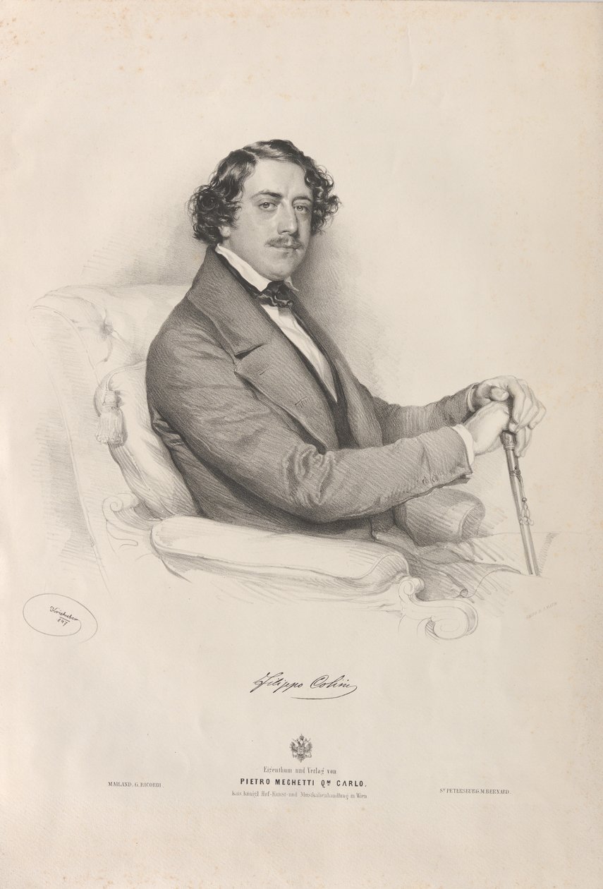 Portræt af operasangeren Filippo Colini 1811-1863, 1847. af Josef Kriehuber
