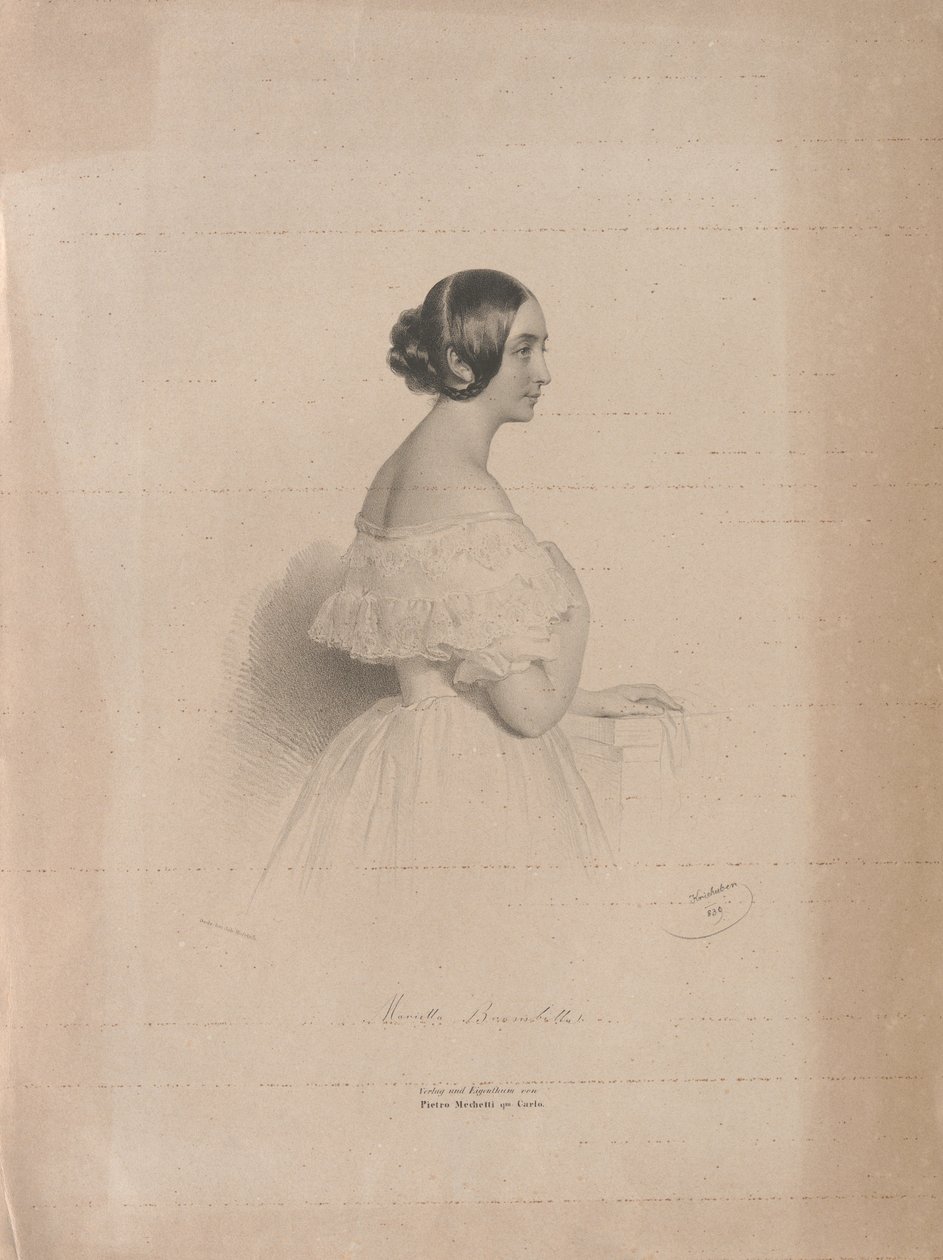 Portræt af operasangerinden Marietta Brambilla 1807-1875, 1839. af Josef Kriehuber