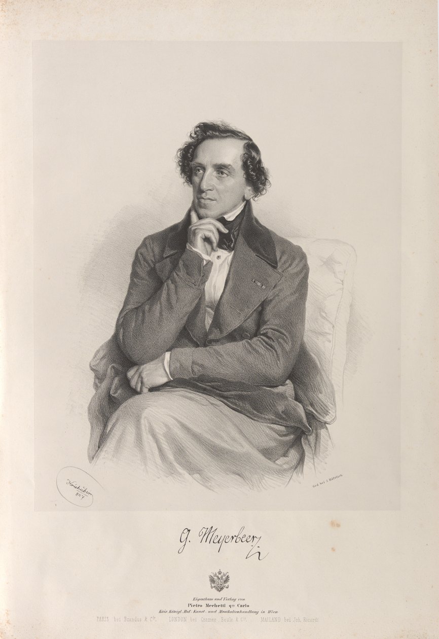 Portræt af komponisten Giacomo Meyerbeer 1791-1864, 1847. af Josef Kriehuber