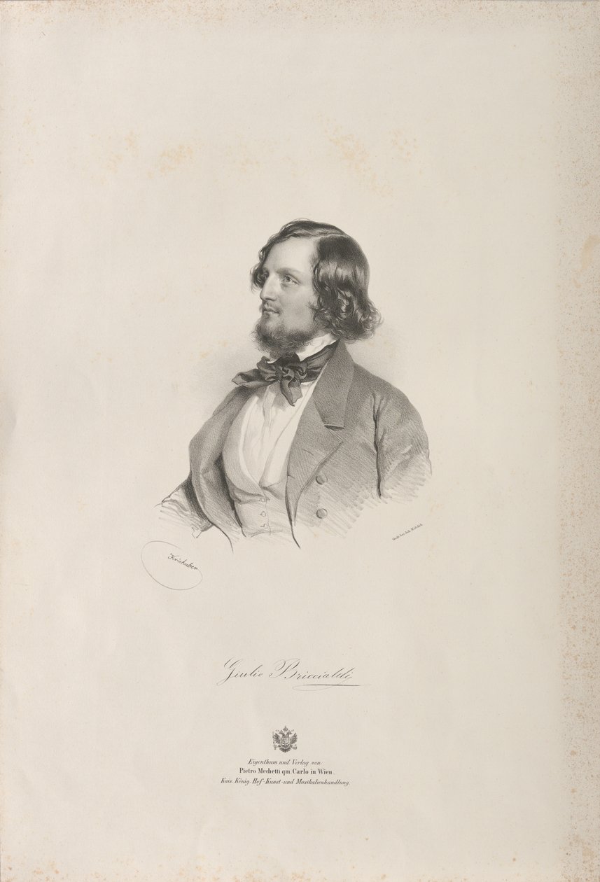 Portræt af fløjtenisten og komponisten Giulio Briccialdi 1818-1881, før 1850. af Josef Kriehuber