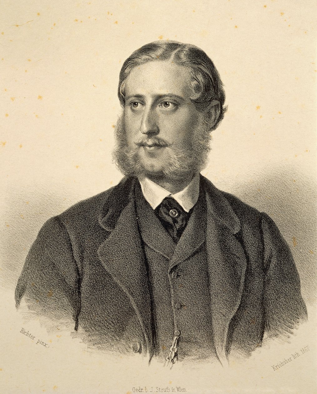 Portræt af Ferdinand Bonaventura, Prins Kinsky (1834-1904). Stik af Josef Kriehuber af Josef Nikolaus Kriehuber