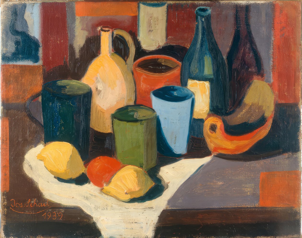 Stilleben med kander og frugt af Josef Scharl