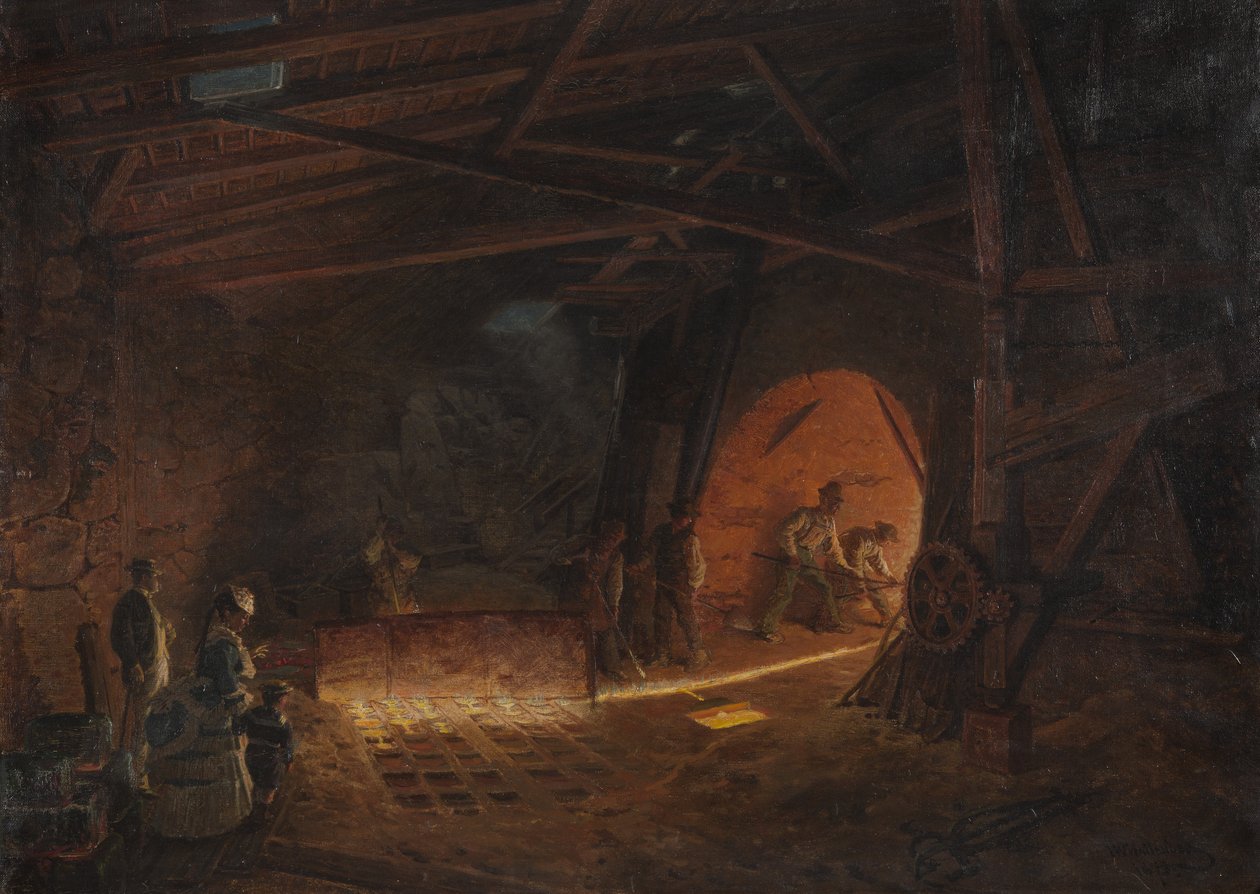Acierie - Jernværk, af Wallander, Josef Wilhelm (1821-1888). Olie på lærred af Josef Wilhelm Wallander