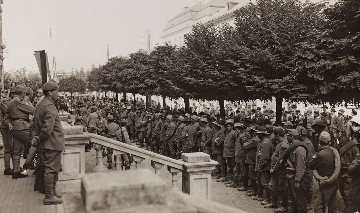 Album "Min verdenskrig - minder om den sydvestlige front i Kärnten, Italien, Trentino-Alto Adige) 31/03/1915-12/11/ 1918 - Josef Zohles Wien ": soldater med mange fanger af Josef Zohles