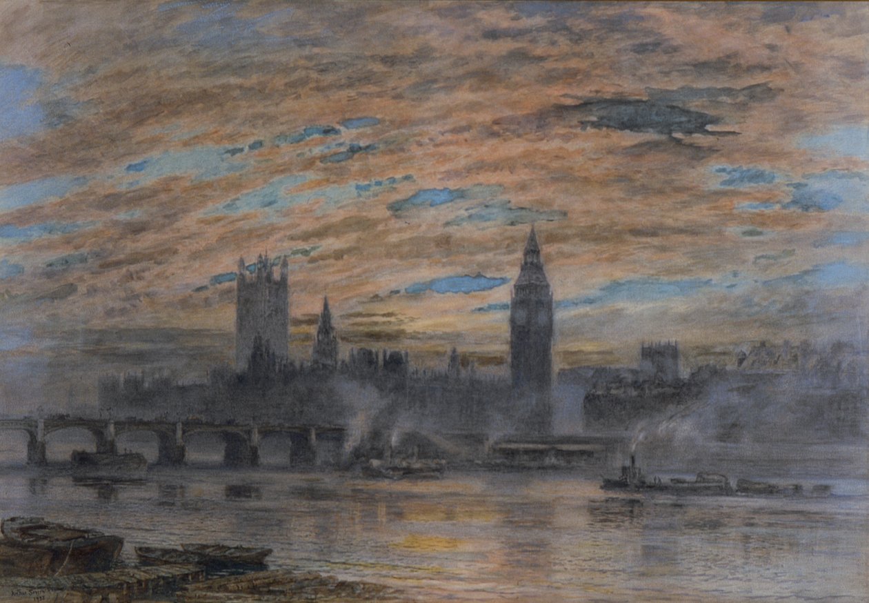 Westminster fra Surrey Bank, 1922 af Joseph Severn