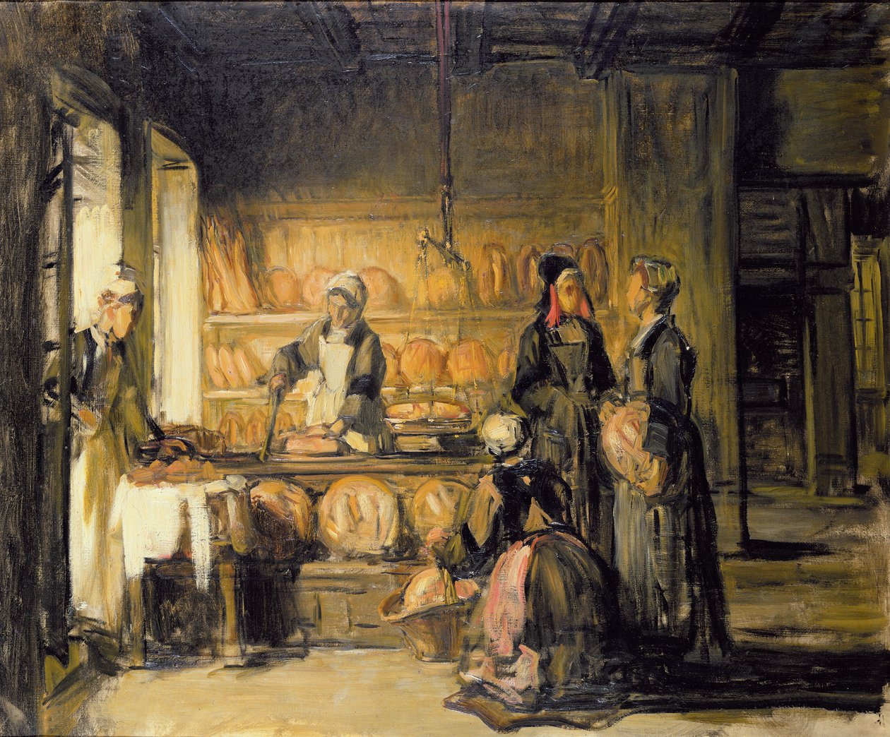 Interiør af en bretonsk boulangerie, ca. 1906 af Joseph Bail