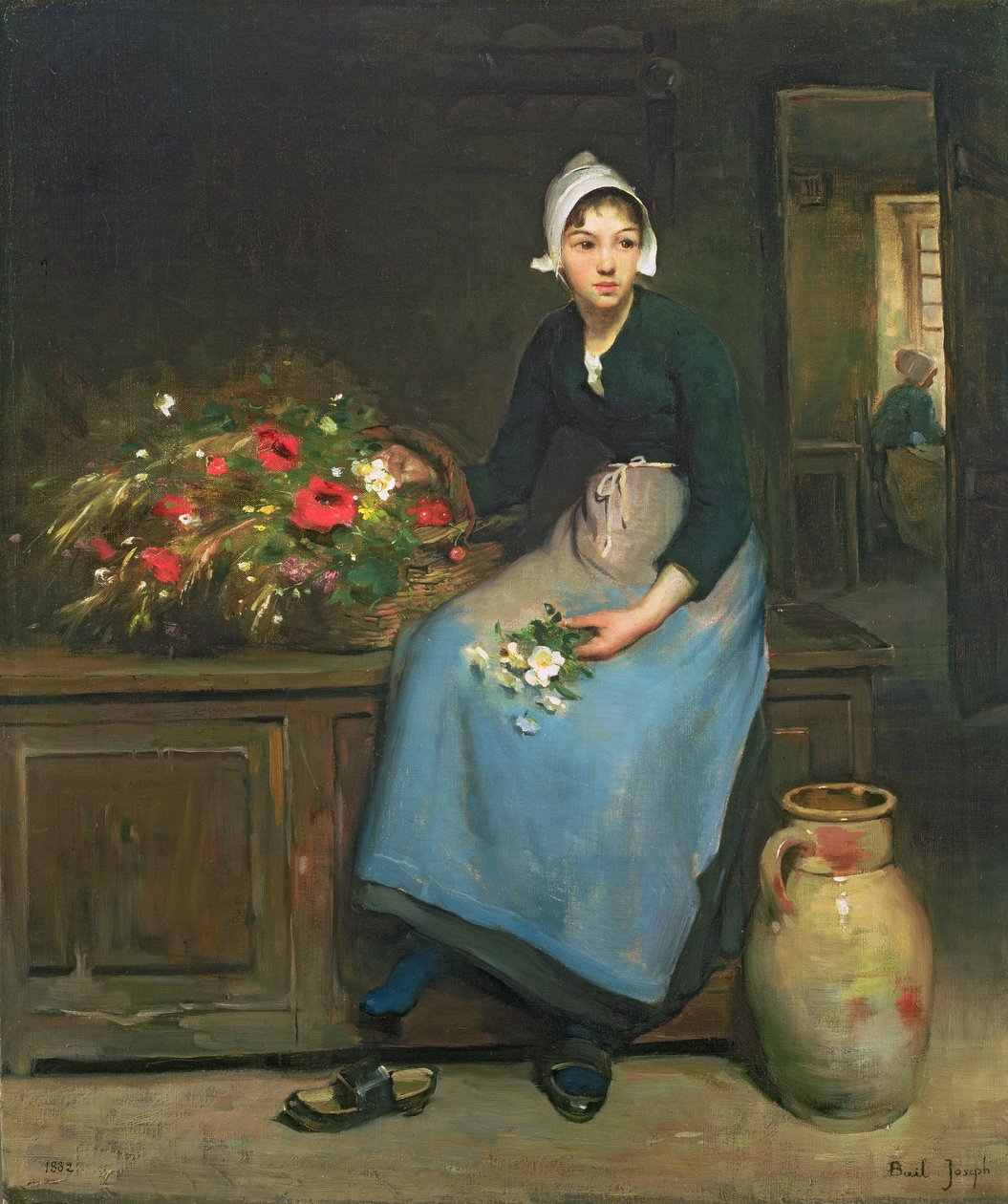 Den unge blomstersælger, 1882 af Joseph Bail