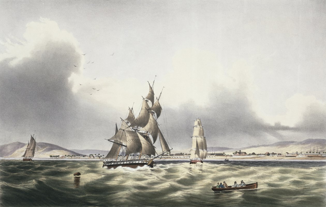Vessels Leaving Port Royal, plade 29 fra "West Indian Scenery: Illustrations of Jamaica", graveret af kunstneren, pub. 1838-40 af Joseph Bartholomew Kidd