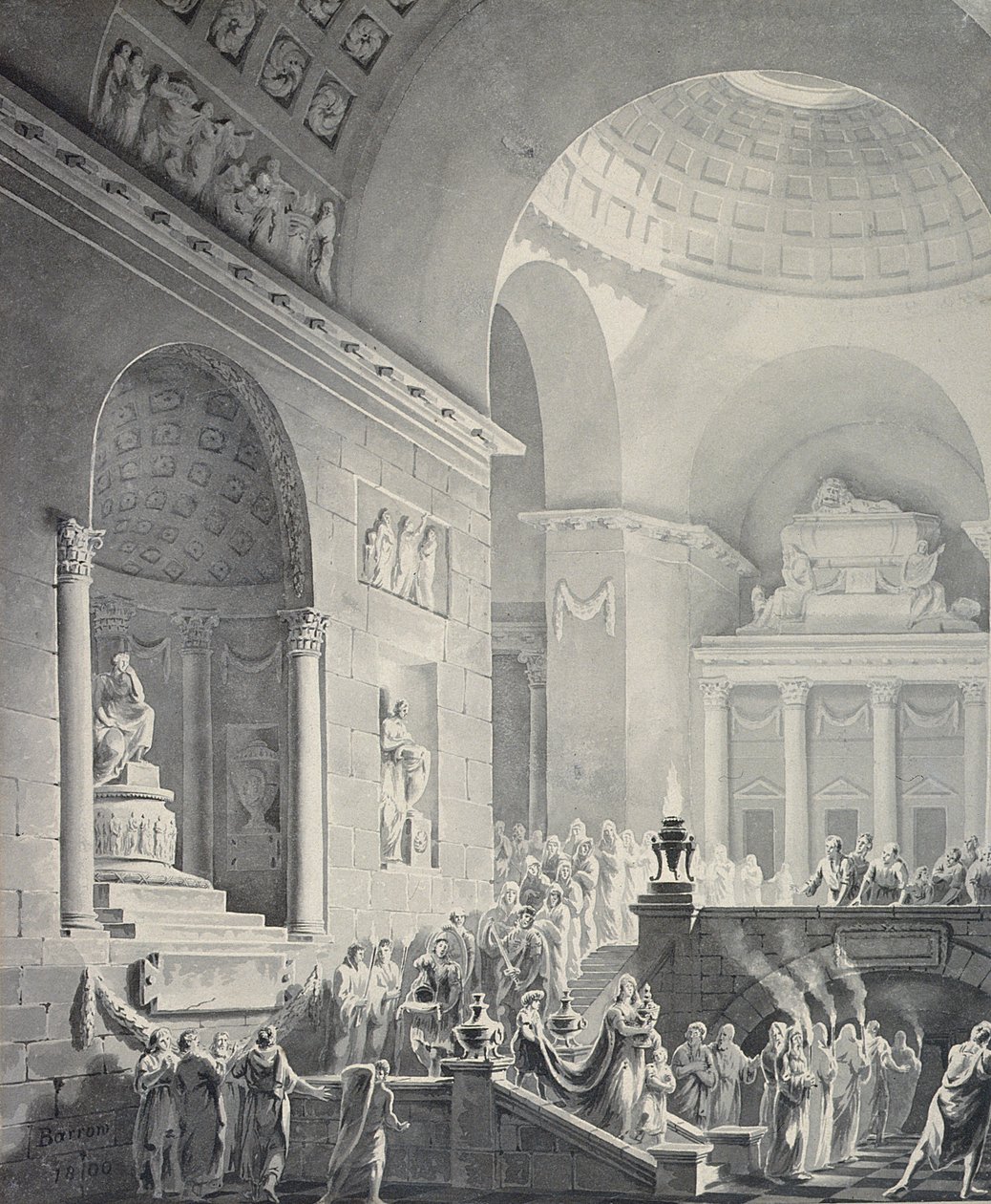 Scene i et klassisk tempel: Begravelsesoptog af en kriger af Joseph Charles Barrow