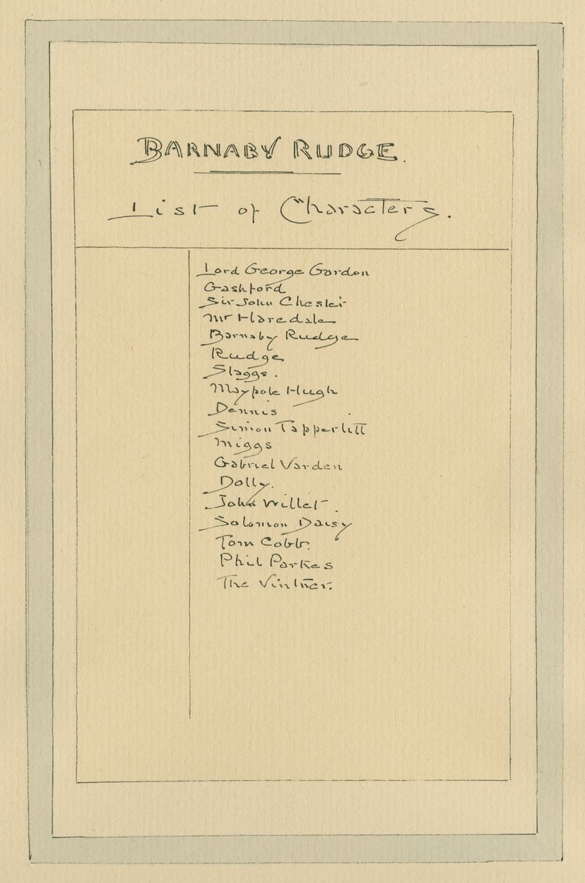 Liste over karakterer for Barnaby Rudge, ca. 1920