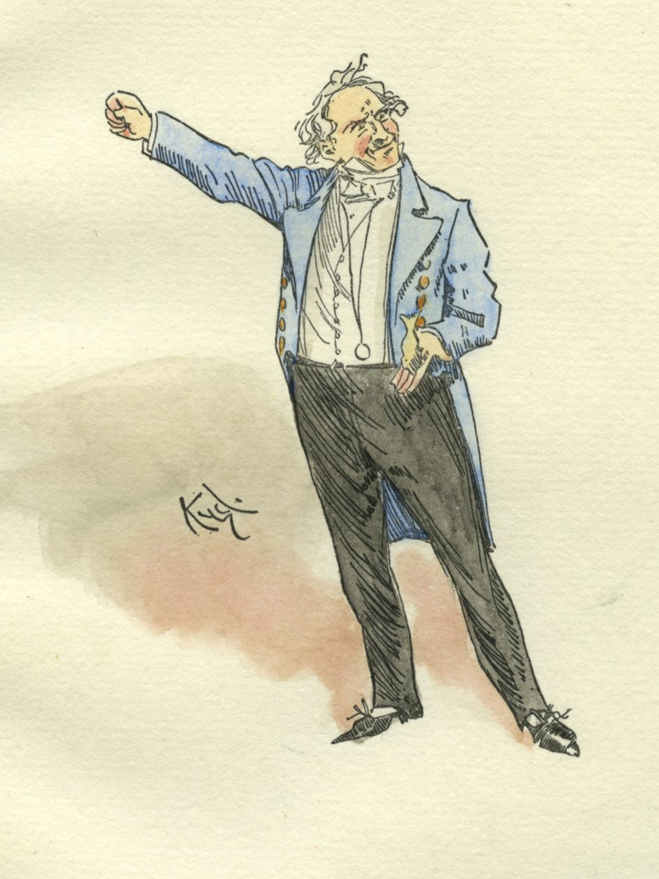 Mr. Pickwick fra The Pickwick Papers (blæk og wc på papir) af Joseph Clayton Clarke