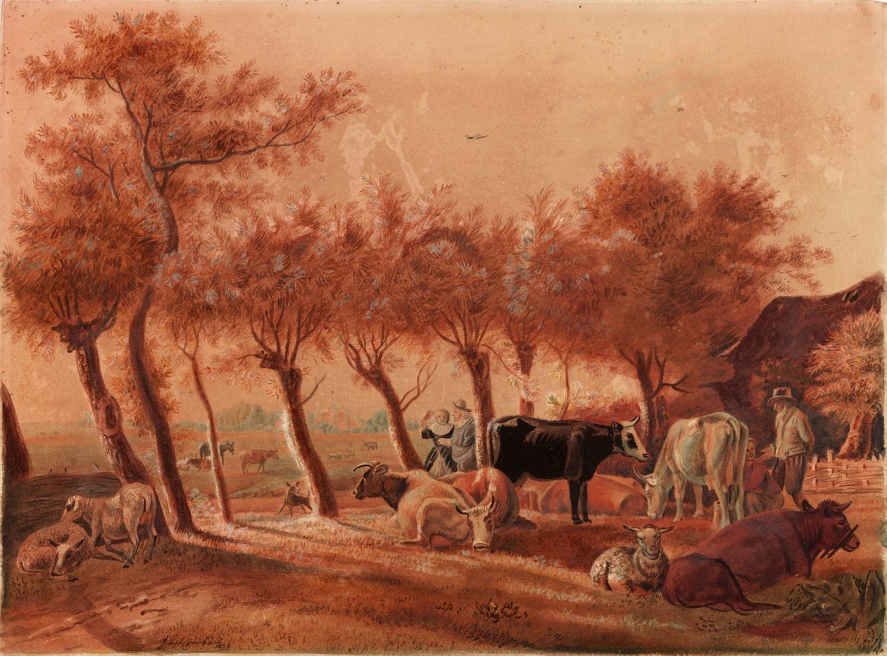 Pastoralscene (akvarel og blyant på papir (på linned)) af Joseph Crawhall