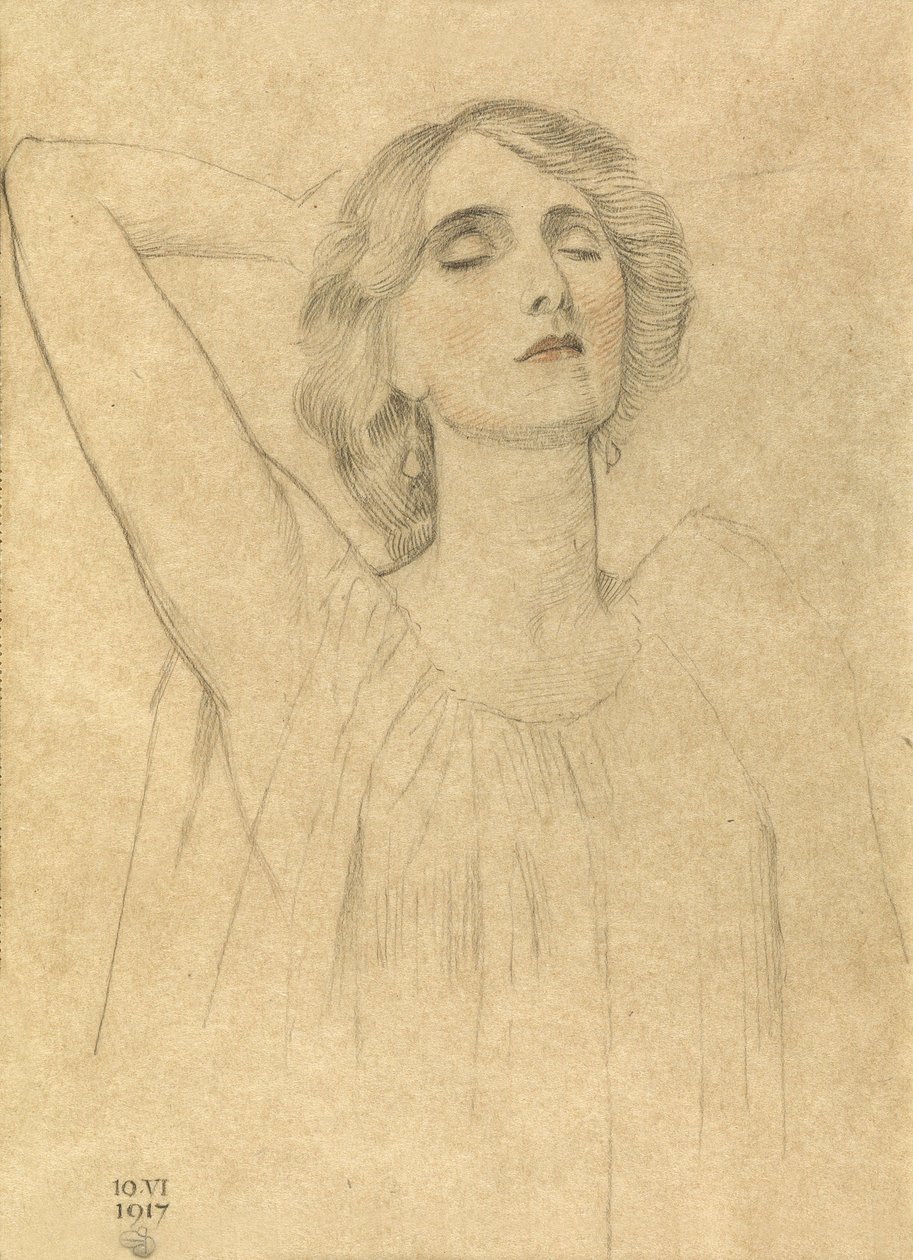 Skitse af en kvinde, 1917 (blyant og kridt på papir) af Joseph Edward Southall