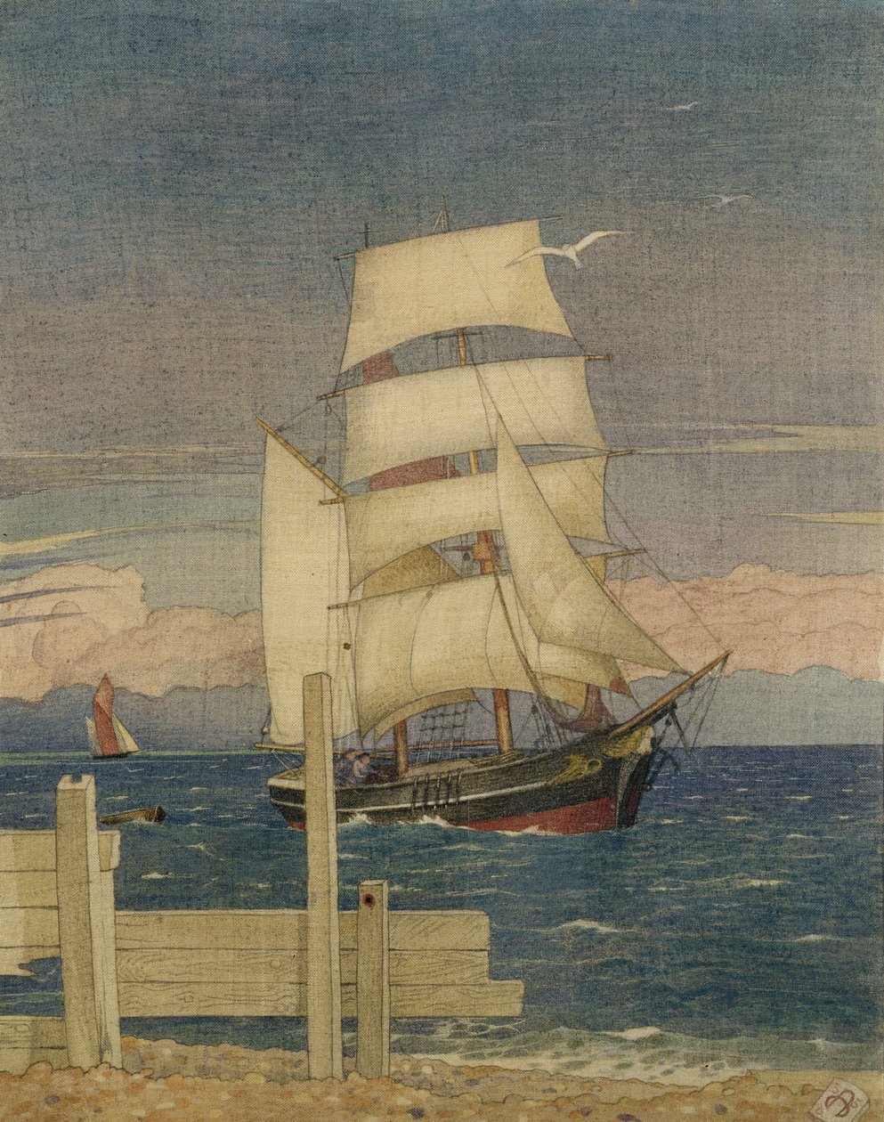 Tall Ship, 1935 (wc og blyant på stof) af Joseph Edward Southall