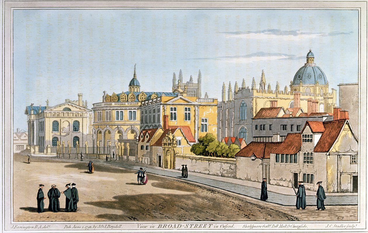 Broad Street, Oxford, gravering, 1793 af Joseph Farington