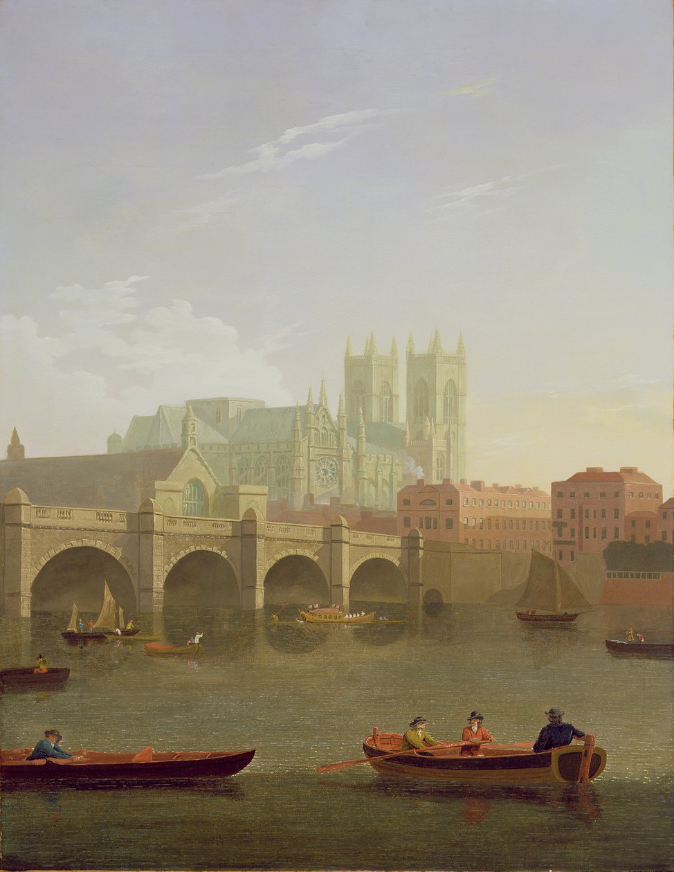 Westminster Abbey og Westminster Bridge set fra syd, 1794 af Joseph Farington