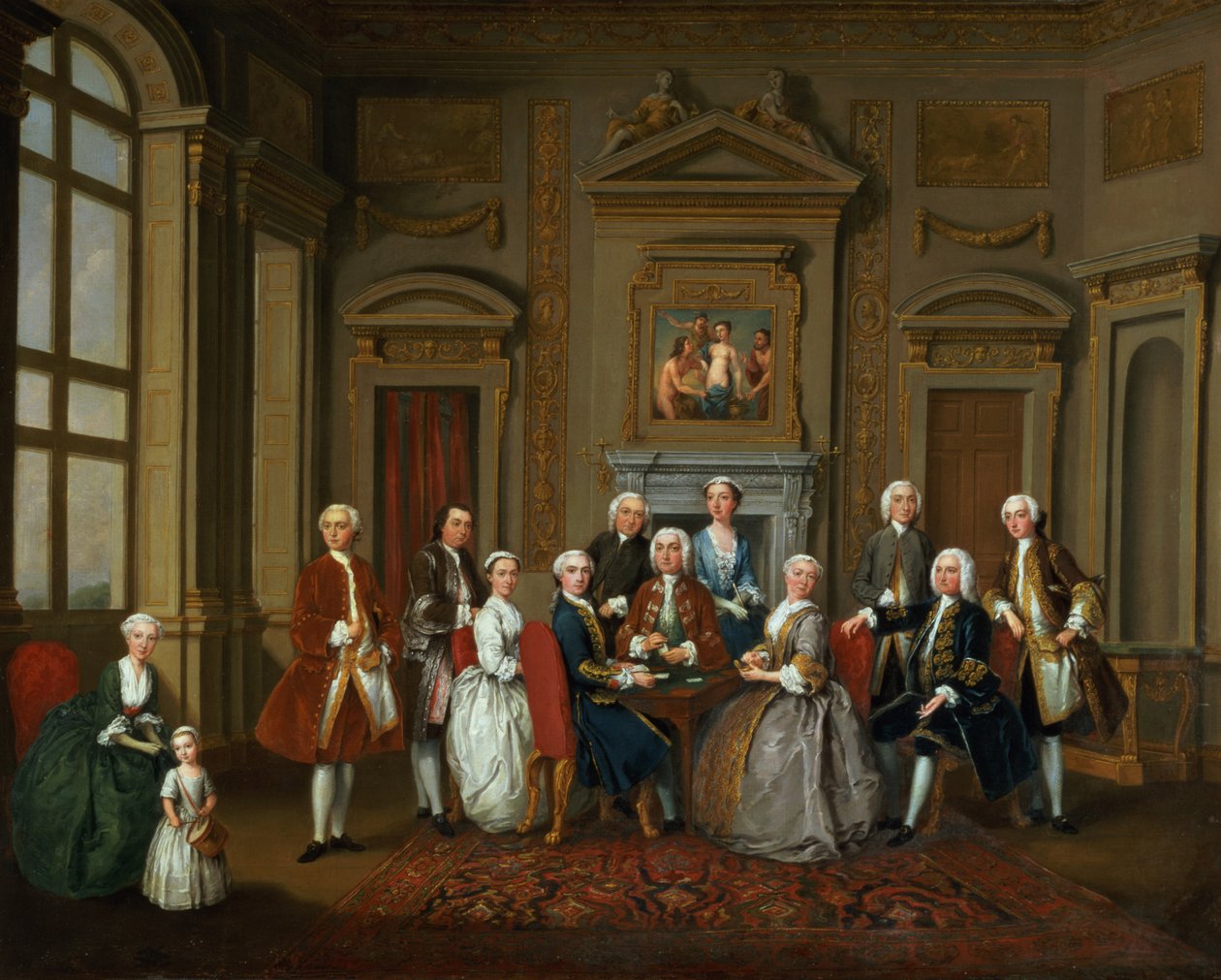 En familie i et palladisk interiør (The Tylney Group), 1740 af Joseph Francis Nollekens