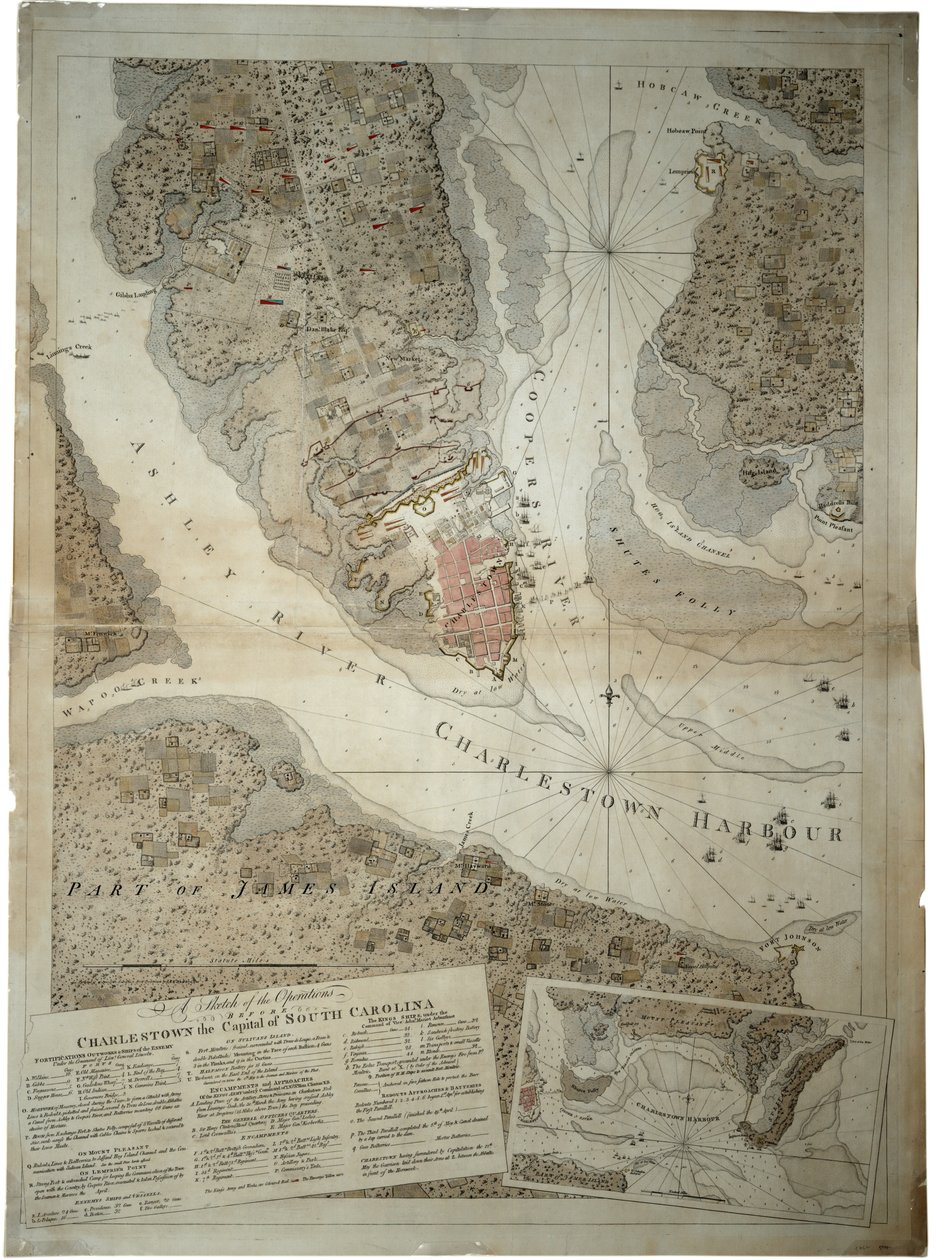 En skitse af operationerne før Charlestown, hovedstaden i South Carolina, ca. 1780 af Joseph Frederick Wallet DesBarres