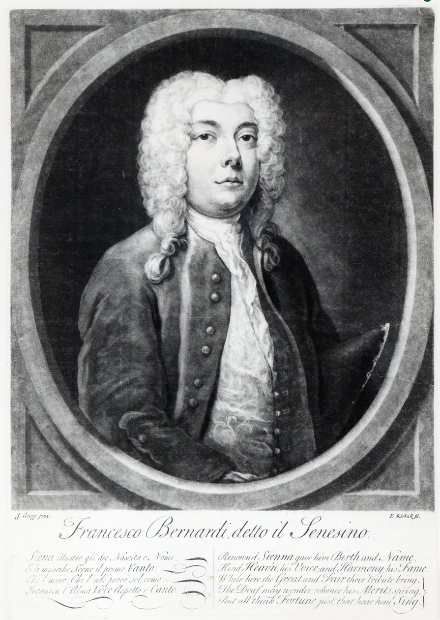 Francesco Bernardi Senesino, graveret af Elisha Kirkall af Joseph Goupy