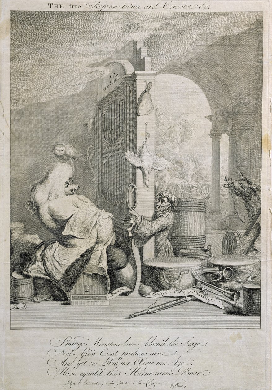 Den sande repræsentation og karakter, karikatur af George Frederick Handel (1685-1759) af Joseph Goupy