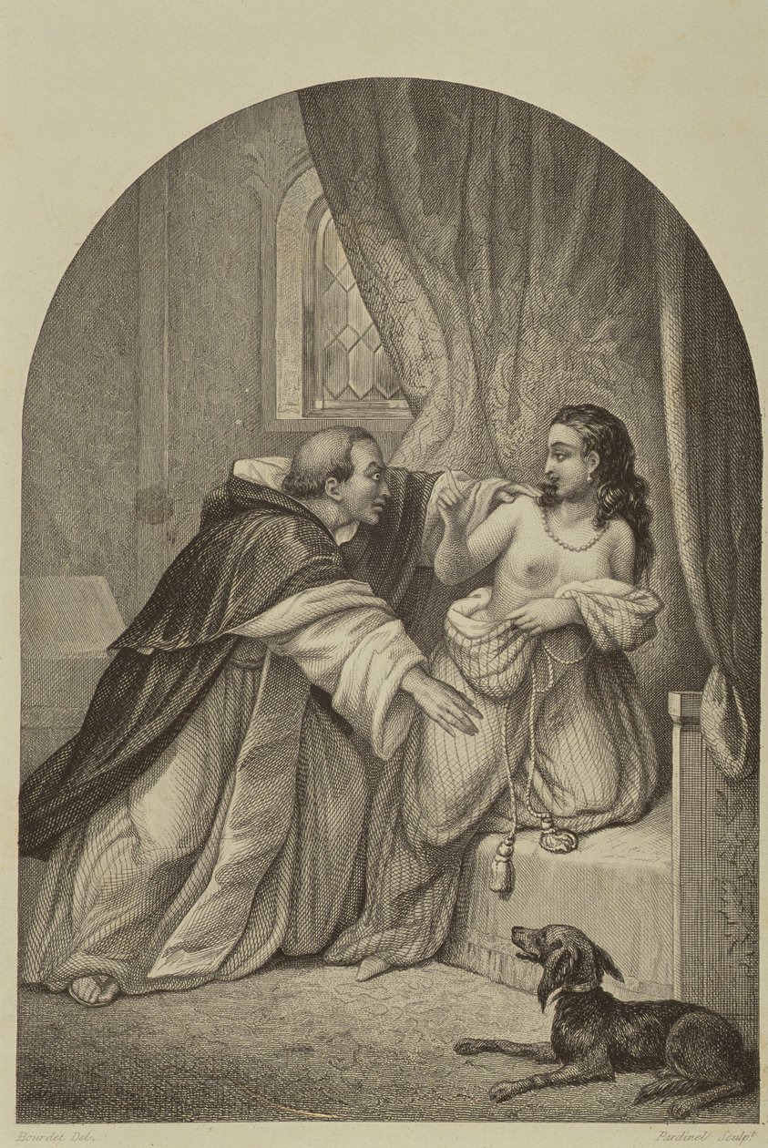 En munk, der forfører en kvinde i det 14. århundrede af Joseph Guillaume Bourdet