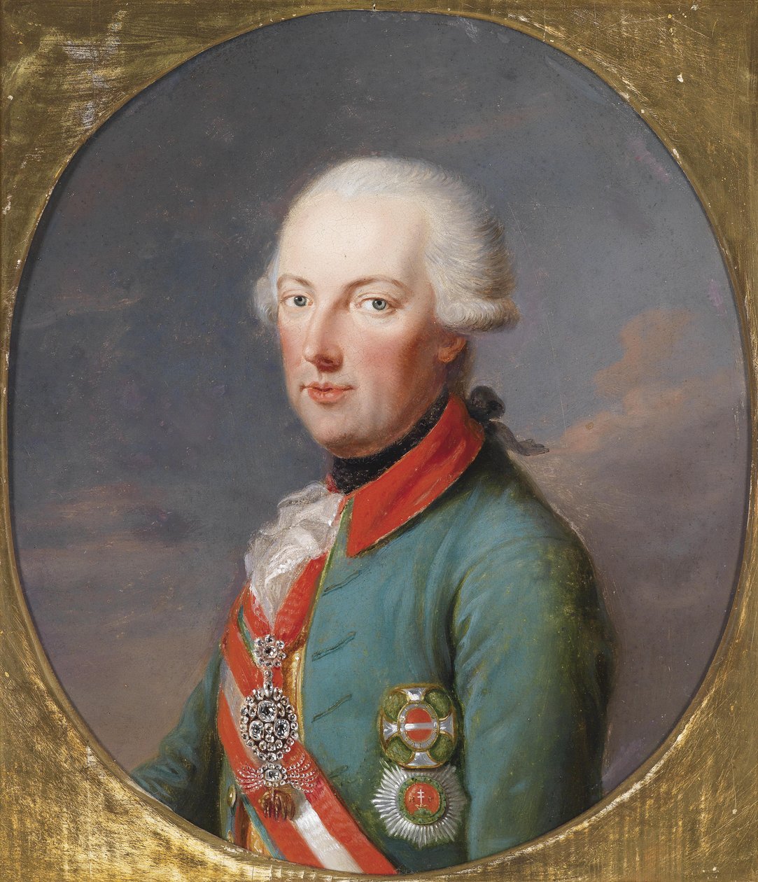 Kejser Josef II i officerens uniform i Chevaux Legers med Order of the Golden Fleece i diamanter, Maria Theresias orden og St. Stephen orden af Joseph Hickel