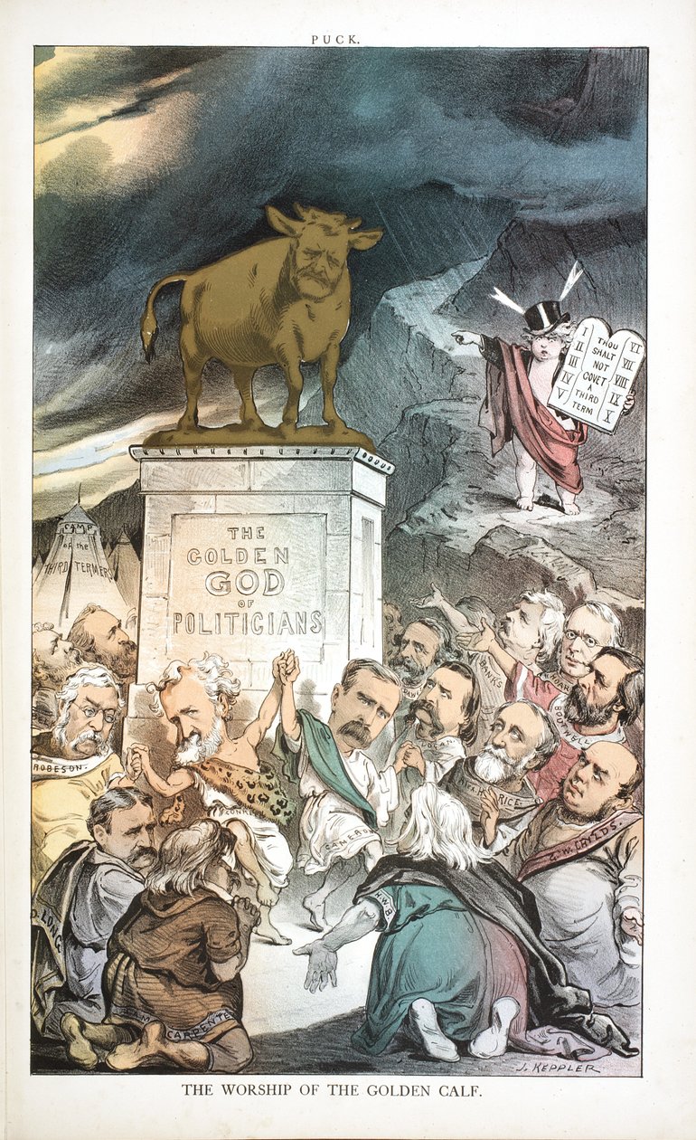 Tilbedelsen af den gyldne kalv, 1880 af Joseph Keppler