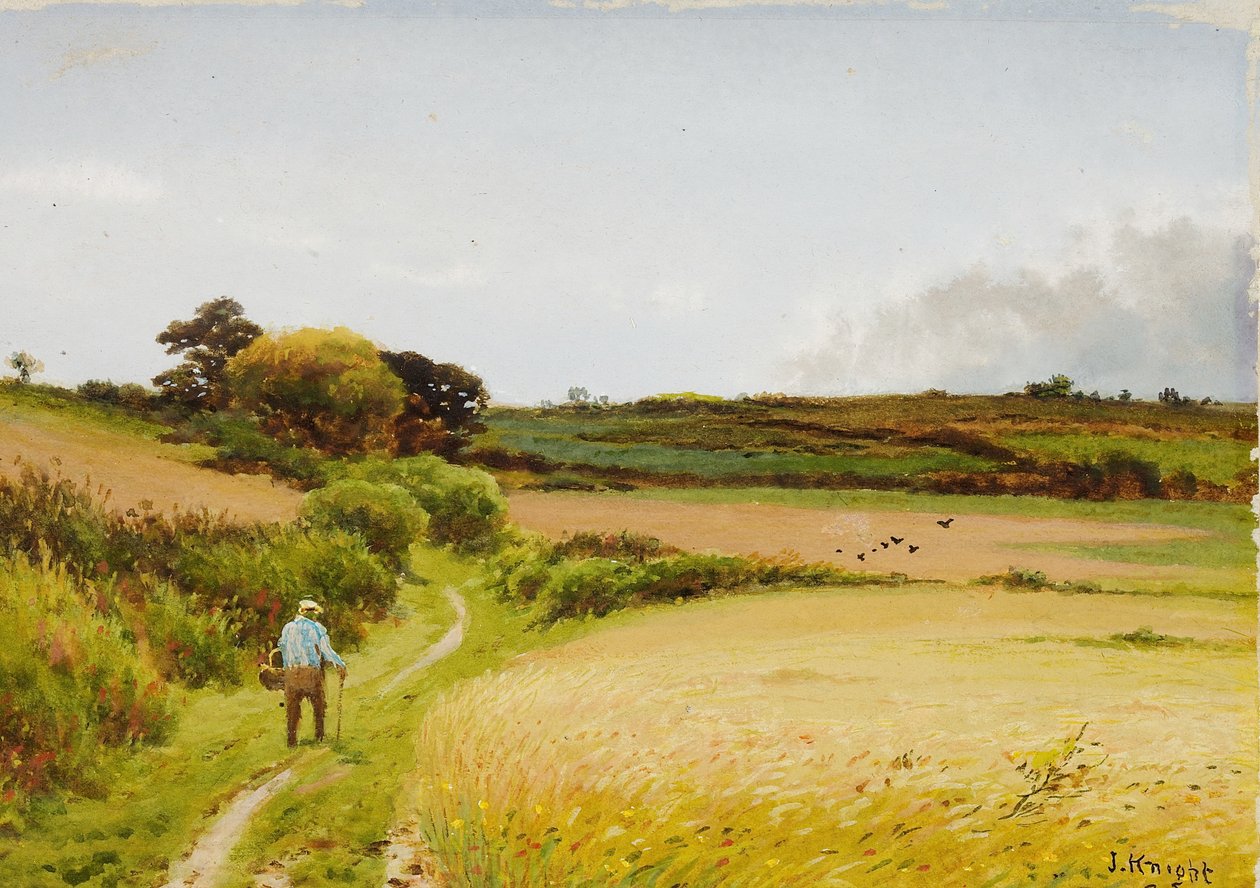 Landskab med gammel mand, der bærer en kurv, 1886 af Joseph Knight
