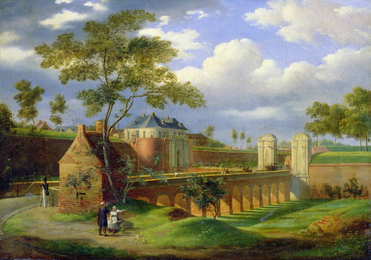 Udsigt over Porte de Valenciennes i Douai, 1823 af Joseph Louis Leborne
