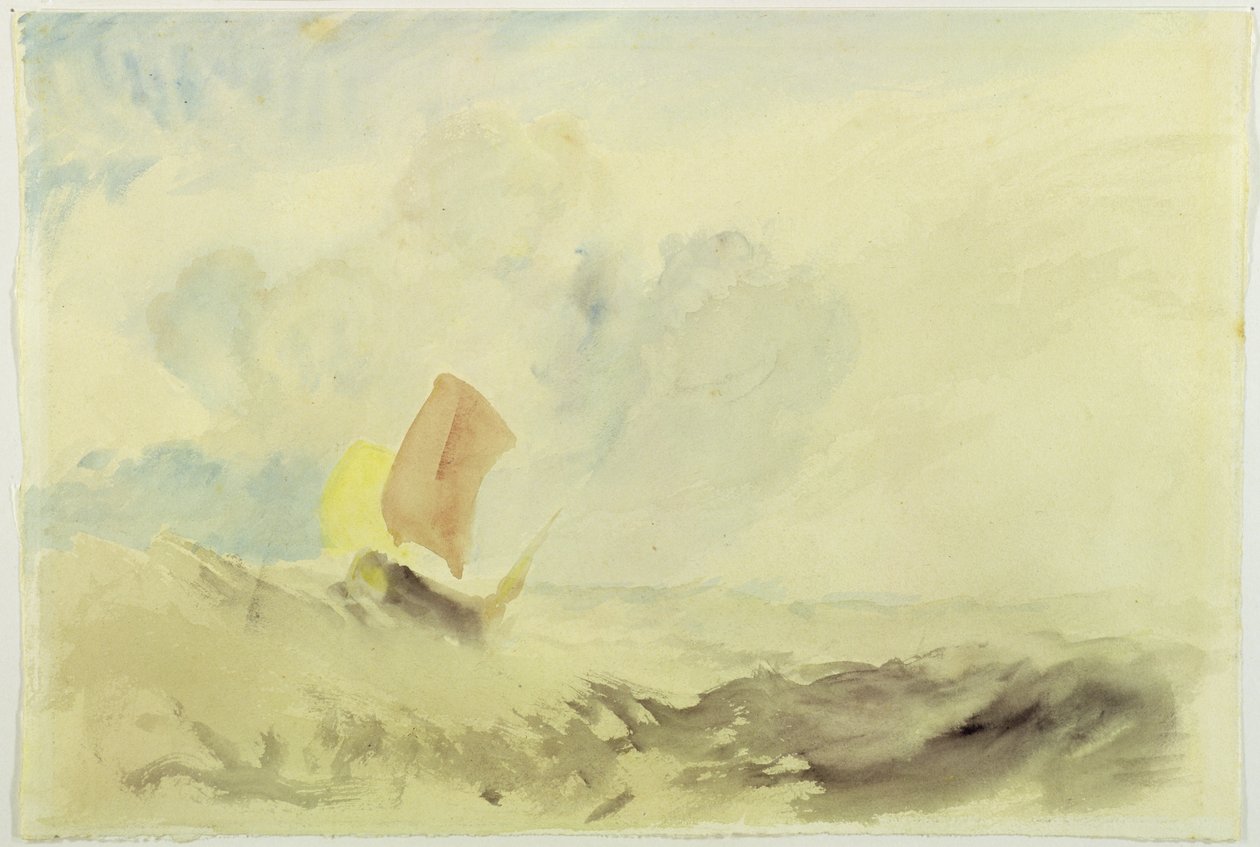 Et havstykke - et groft hav med en fiskerbåd, 1820-30 af Joseph Mallord William Turner