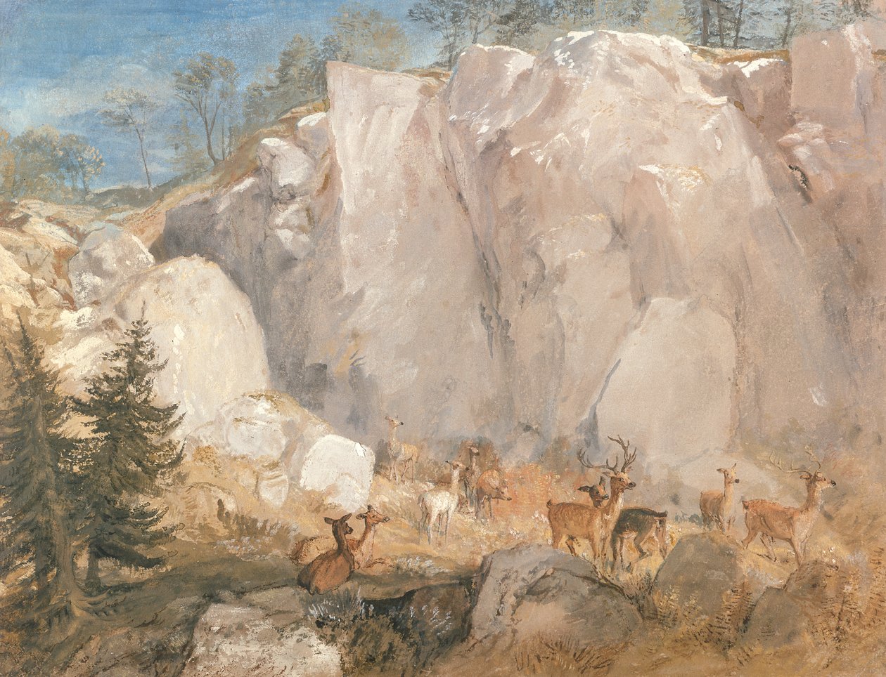 Caley Crags med hjorte, ca. 1818 af Joseph Mallord William Turner