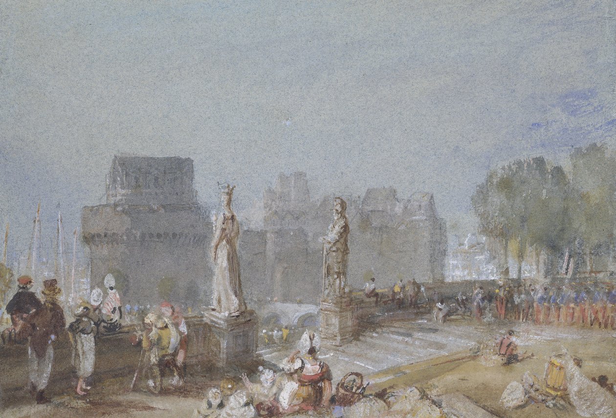 Château de Nantes, ca. 1830 (akvarel og kropsfarve med pen og brunt og sort blæk) af Joseph Mallord William Turner