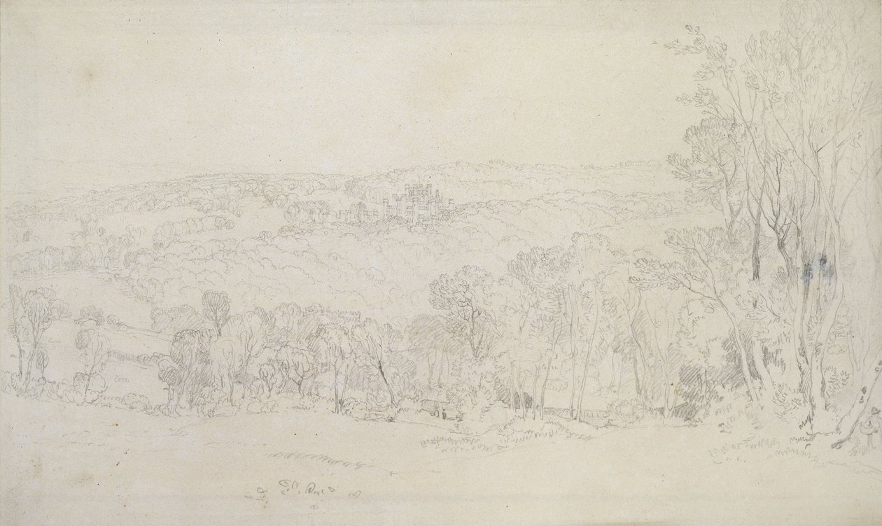 Fjern udsigt over Lowther Castle (Parkscene), 1809 (grafit på papir) af Joseph Mallord William Turner