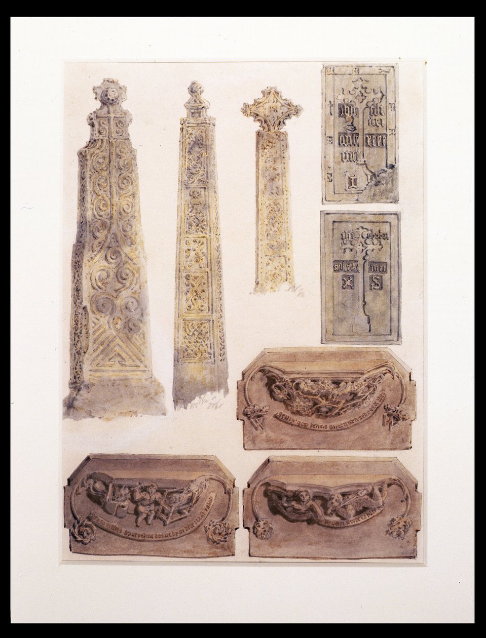 Otte studier af kors, messing og misericords fra Whalley Church, Whalley, Lancashire af Joseph Mallord William Turner