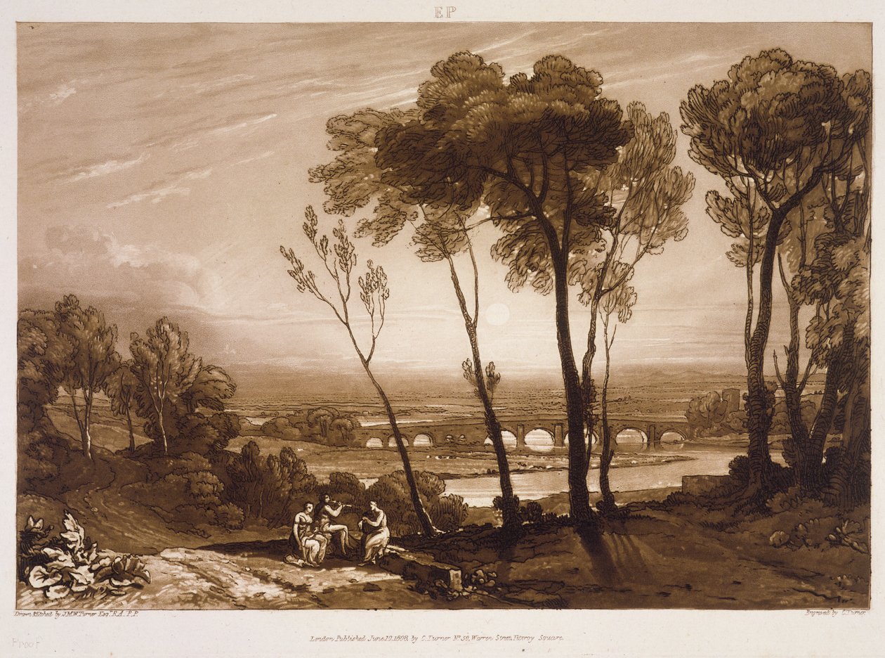 F.13.I Broen i middelafstand, fra "Liber Studiorum", graveret af Charles Turner, 1808 (radering) af Joseph Mallord William Turner
