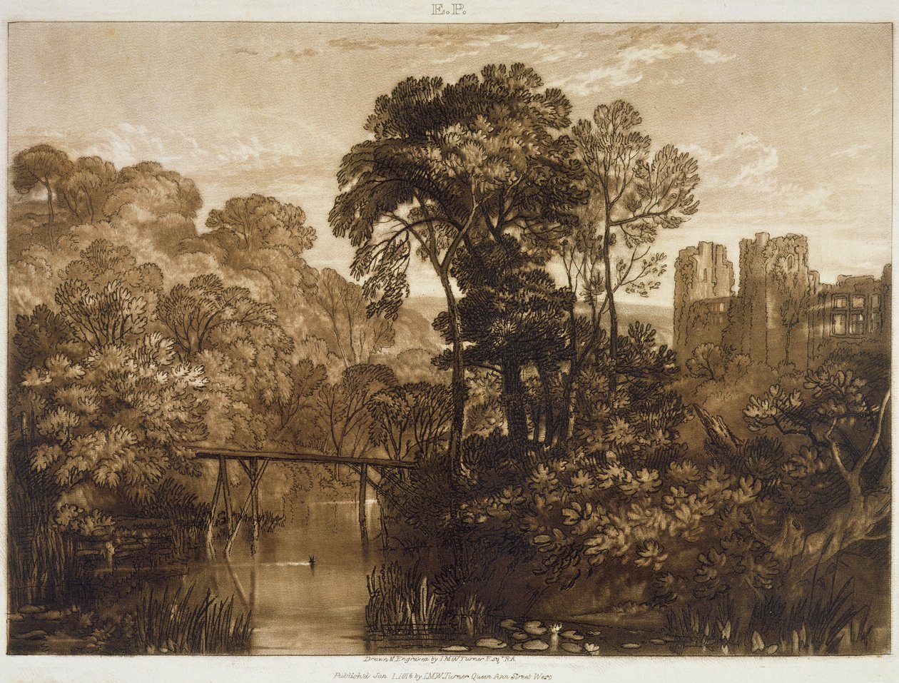 F.58.I Berry Pomeroy Castle, fra "Liber Studiorum", graveret af kunstneren, 1816 af Joseph Mallord William Turner