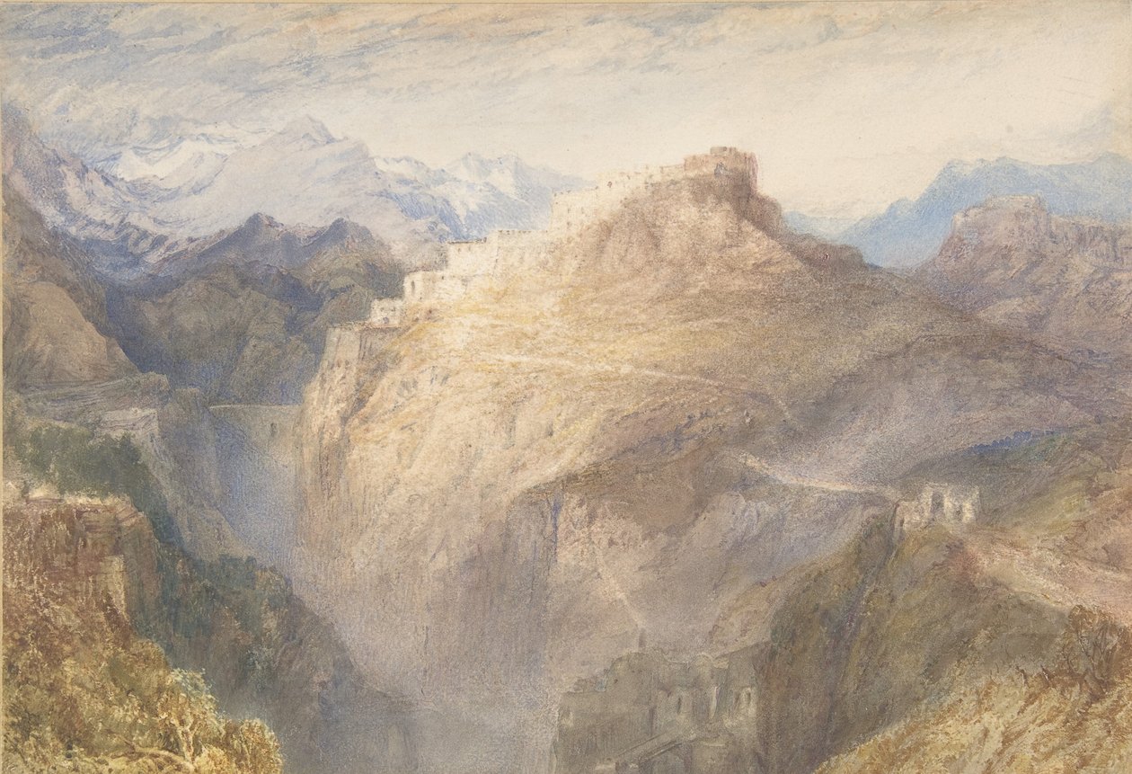 Fort af LESsillon, Val de la Maurienne, Frankrig, 1836 (wc og gouache over grafit) af Joseph Mallord William Turner