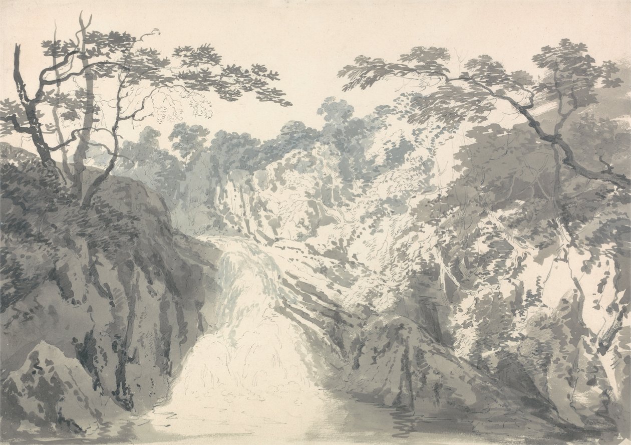 Landskab med vandfald af Joseph Mallord William Turner