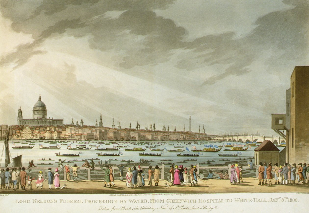 Lord Nelsons begravelsesoptog med vand fra Greenwich til Whitehall fra 