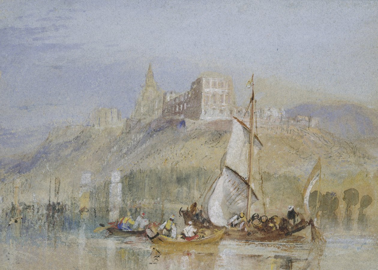 Montjean, ca. 1830 (akvarel med kropsfarve og pen og sort og brun blæk) af Joseph Mallord William Turner