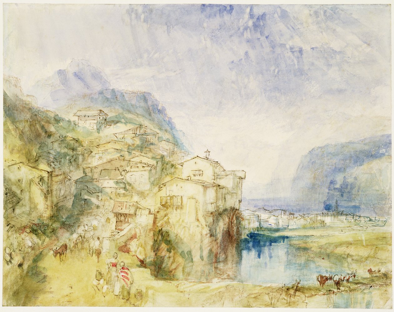 No.0584 Brunnen, med Luzernsøen i det fjerne, ca. 1842 (wc og blæk) af Joseph Mallord William Turner