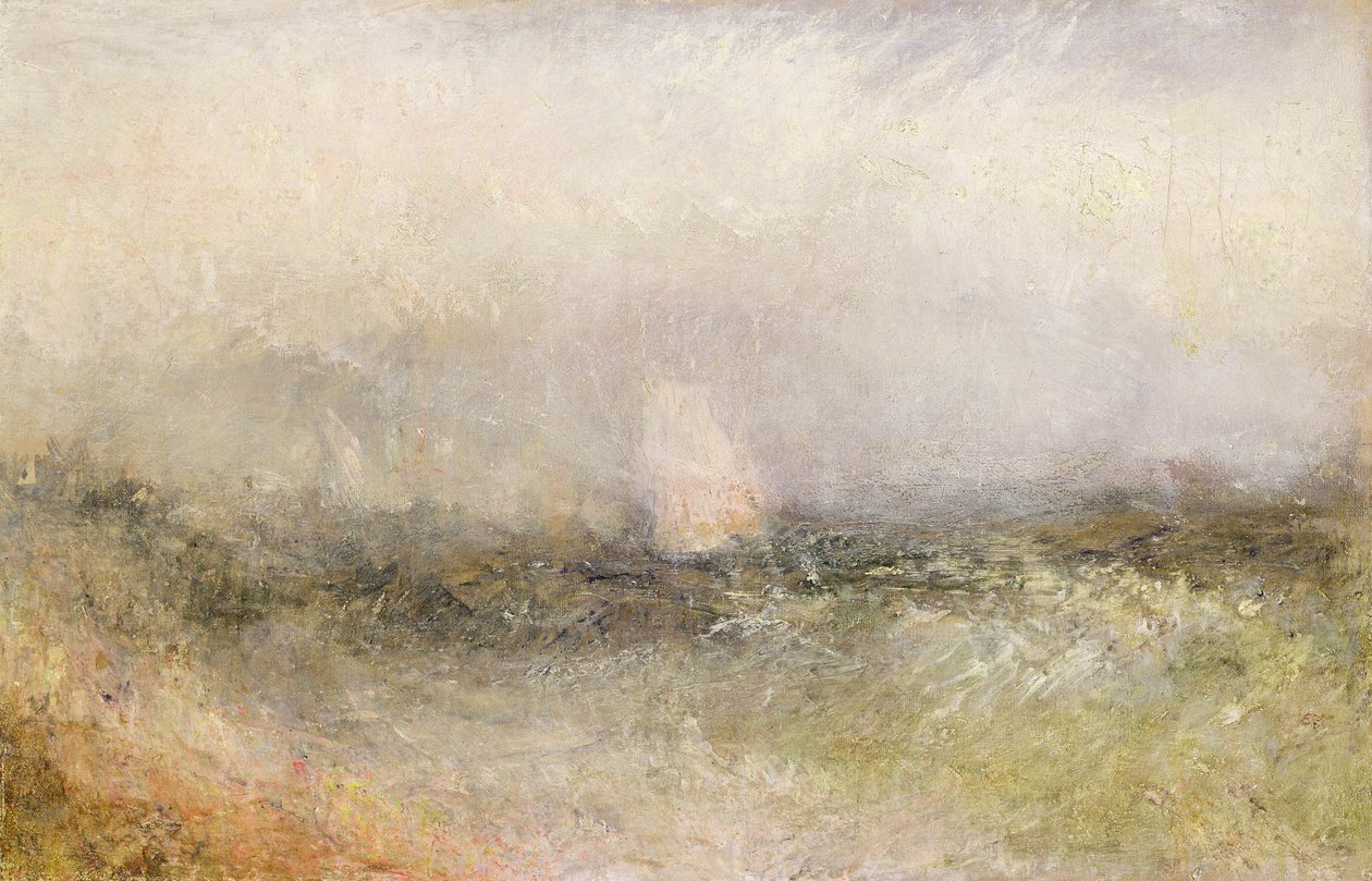 Ud af Nore: Vind og vand, 1840-5 (olie på papir lagt på lærred) af Joseph Mallord William Turner