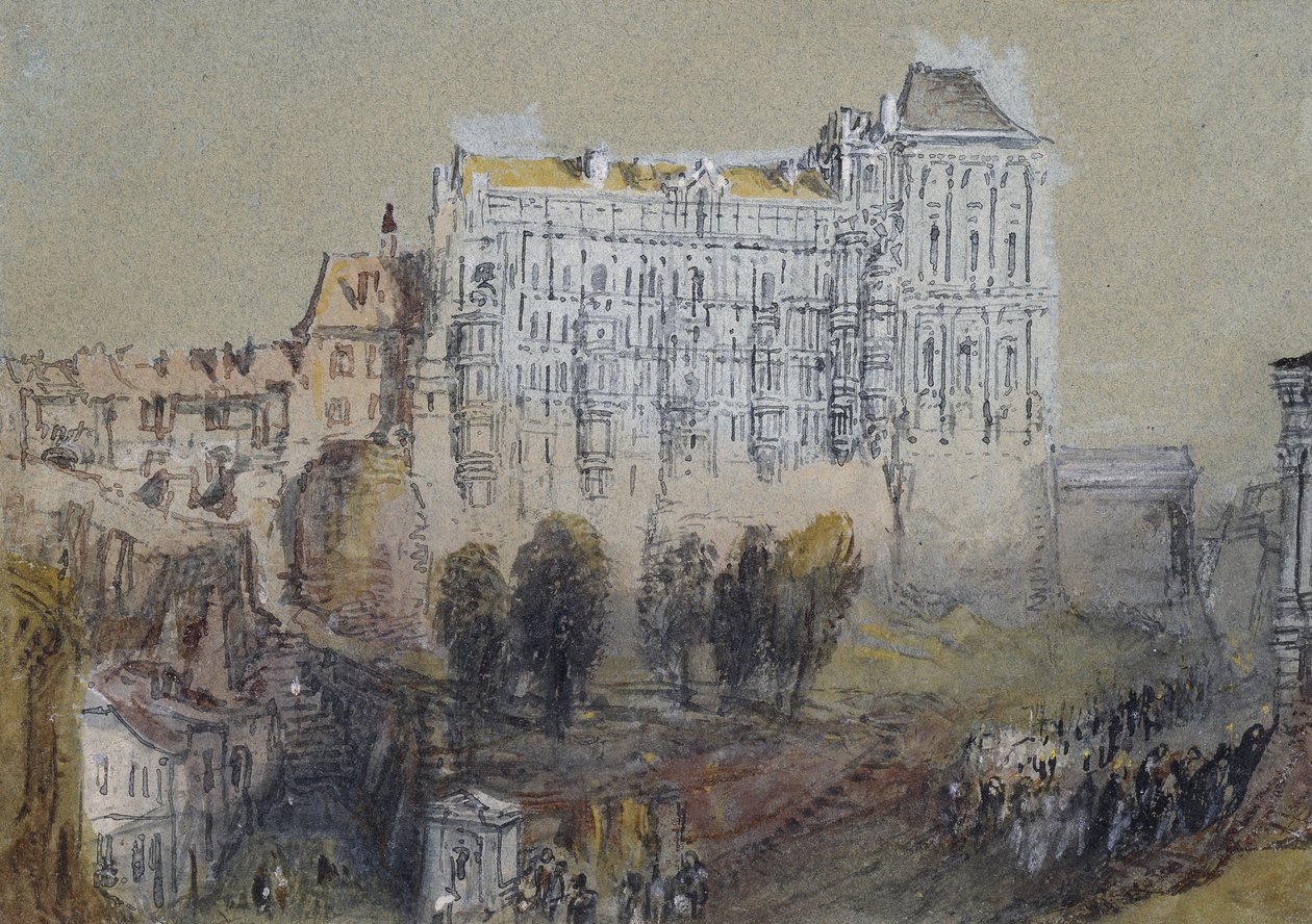 Paladset i Blois, ca. 1830 (akvarel over grafit med bodycolour og pen samt brun og sort blæk) af Joseph Mallord William Turner