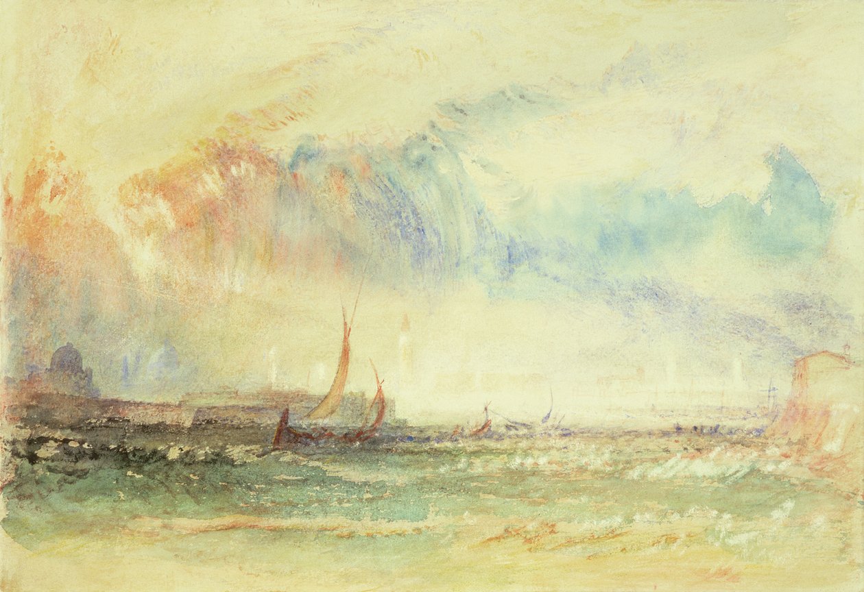 Storm ved solnedgang, Venedig, ca. 1840 (wc, gouache og rødt blæk) af Joseph Mallord William Turner