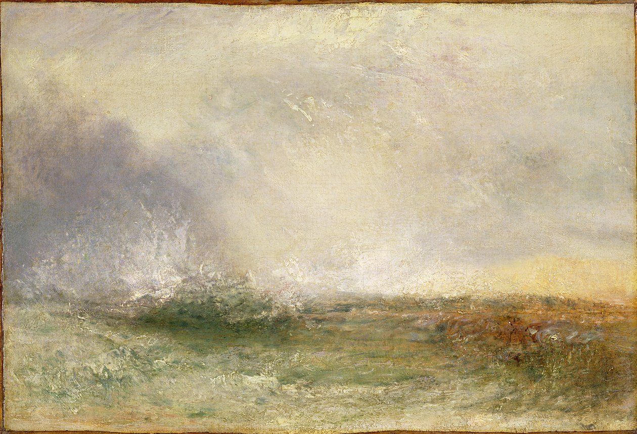 Stormfuldt hav bryder på en kyst, 1840-5 af Joseph Mallord William Turner