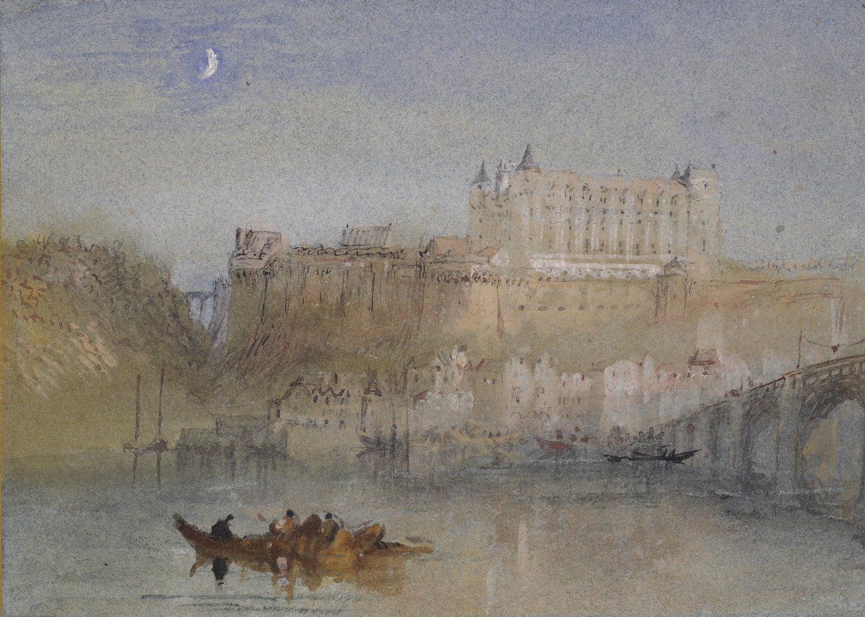 Broen og slottet i Amboise, ca. 1830 (akvarel over grafit med kropsfarve og pen og brun, sort og rødlig blæk) af Joseph Mallord William Turner