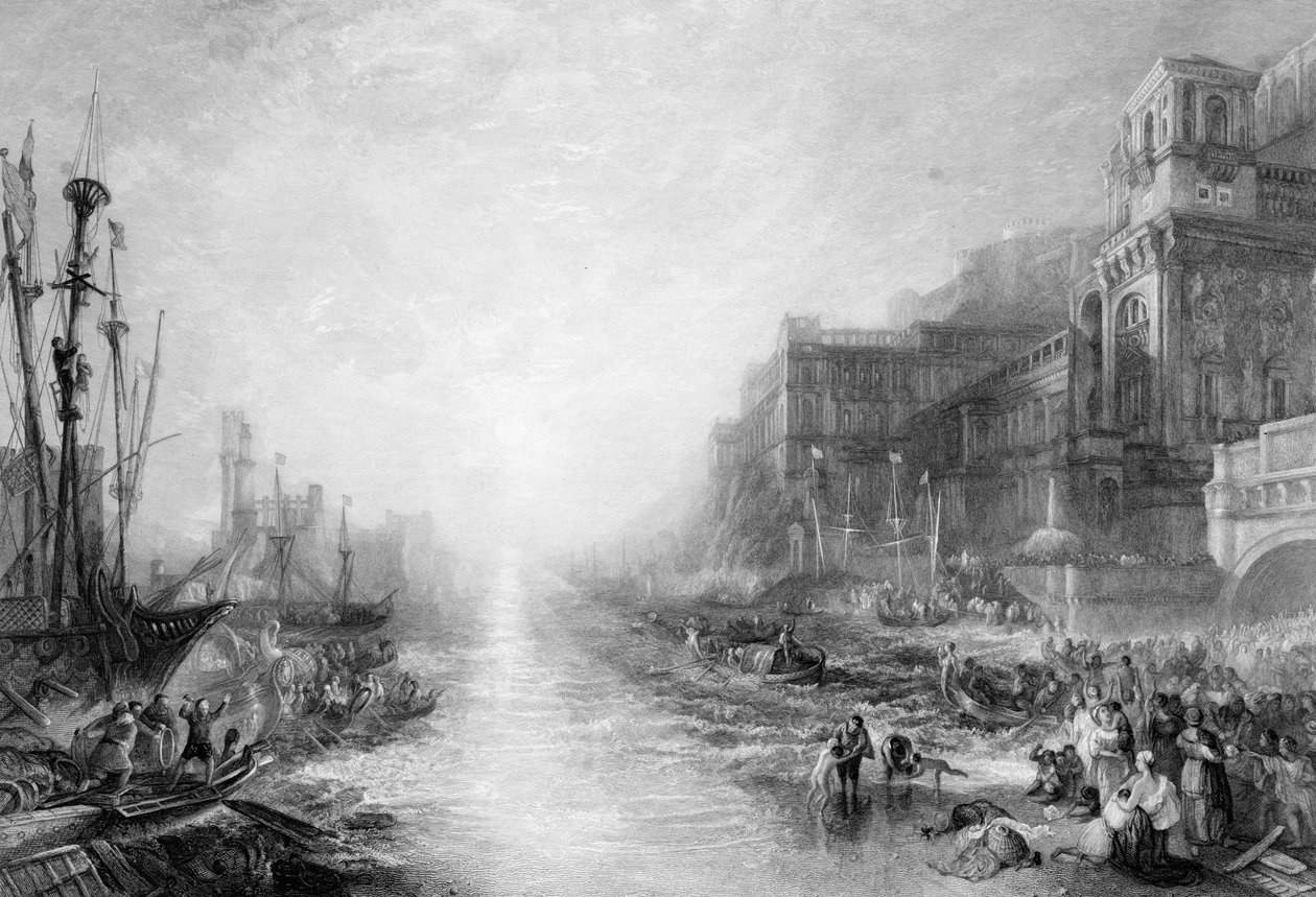 The Embarkation of Regulus, Old Carthage, graveret af Daniel Wilson (1816-92), 1838-52 af Joseph Mallord William Turner