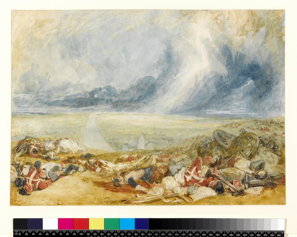 Waterloo-feltet, ca.1817 (wc over blyant på papir) af Joseph Mallord William Turner